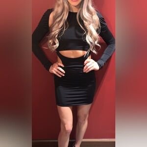 Black Cutout Long Sleeve Dress